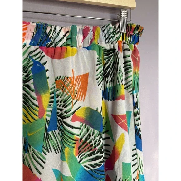 Reversible Tropical Feather Abstract Floral Midi Skirt Vacation Summer Travel M - Picture 2 of 7